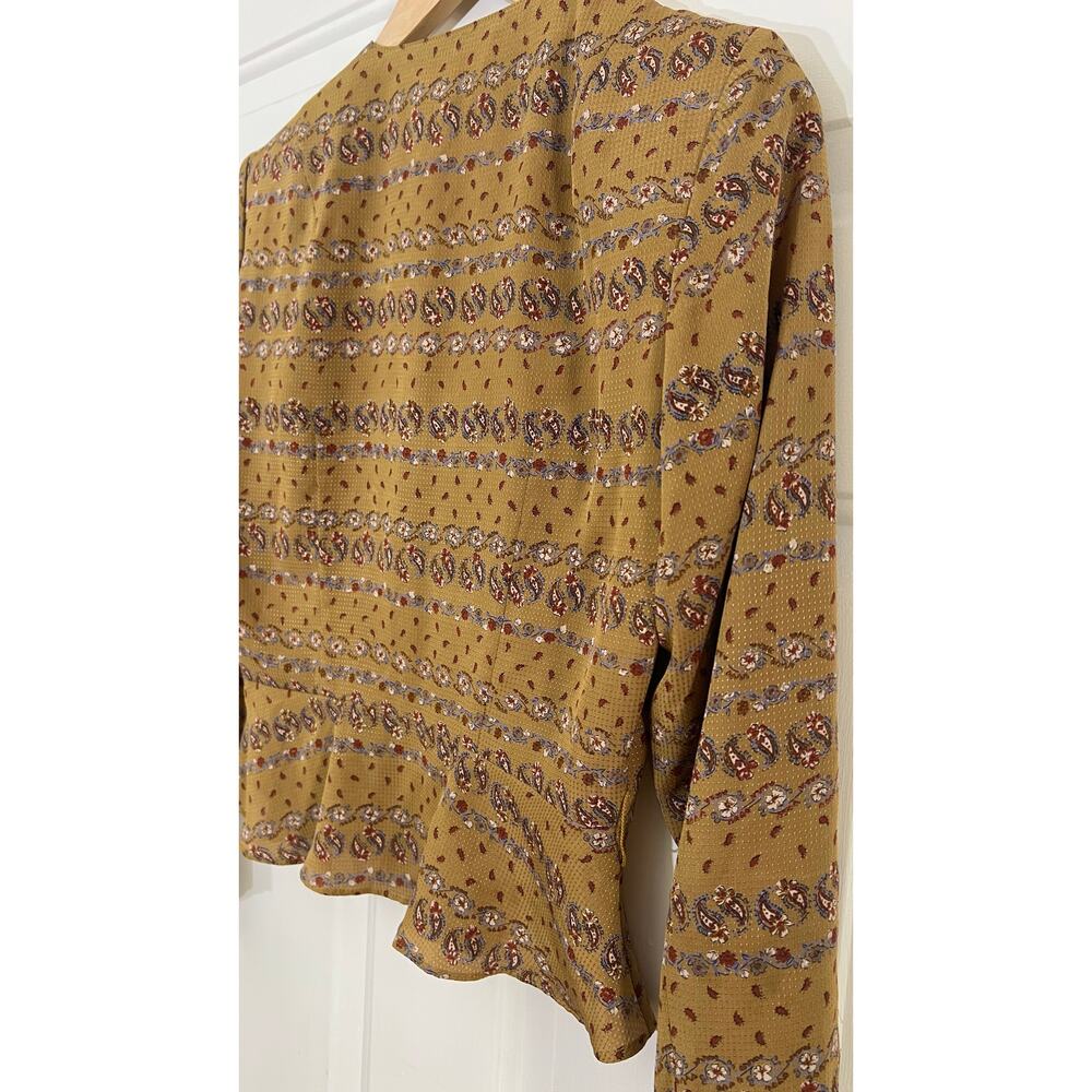 Vintage Japanese Floral Peplum Blouse 80s 90s Cottagecore Mustard Gold - Picture 10 of 15